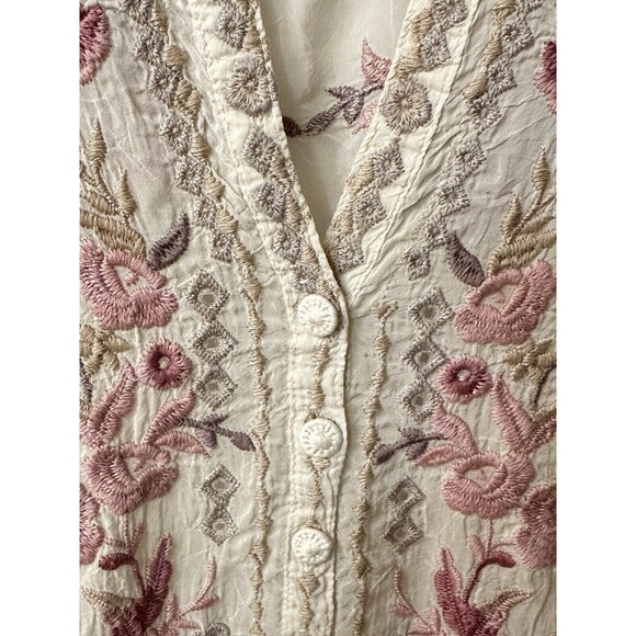 Johnny Was Womens Size Small Floral Embroidered Boho Clio Tunic in Shell Beige - Picture 6 of 11